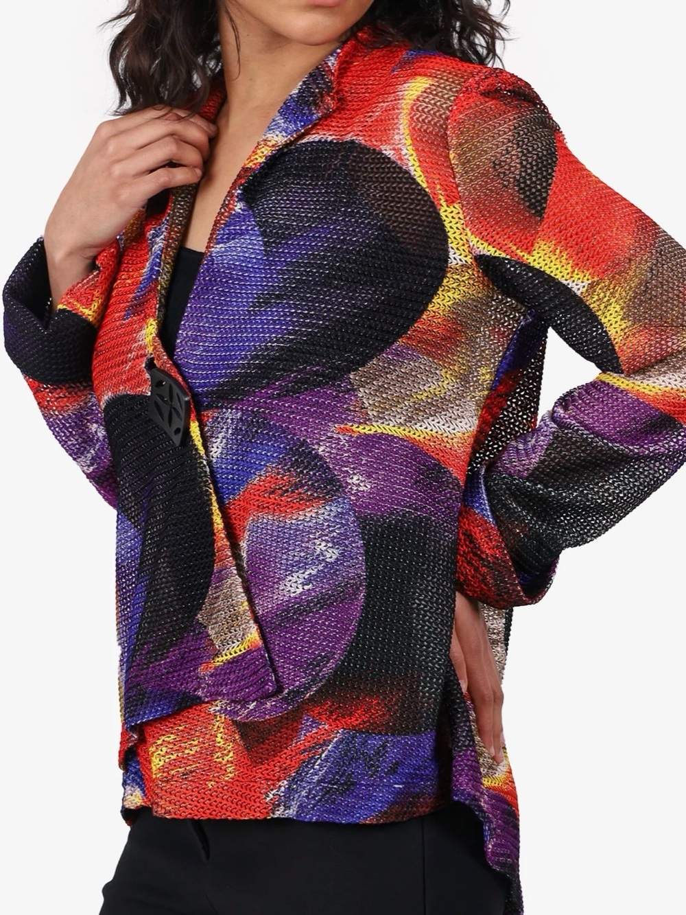 Joseph Ribkoff Multicolor Abstract Print Open Weave Jacket Size 8 Art to Wear - Picture 5 of 15